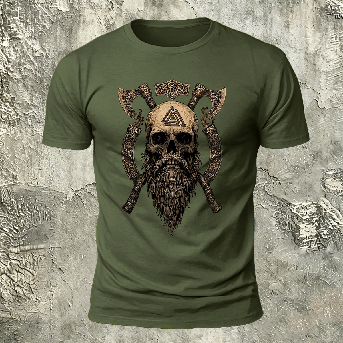 Nordic Warrior Skeleton Print Casual Soft Cotton T-Shirt