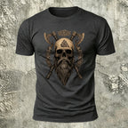 Nordic Warrior Skeleton Print Casual Soft Cotton T-Shirt