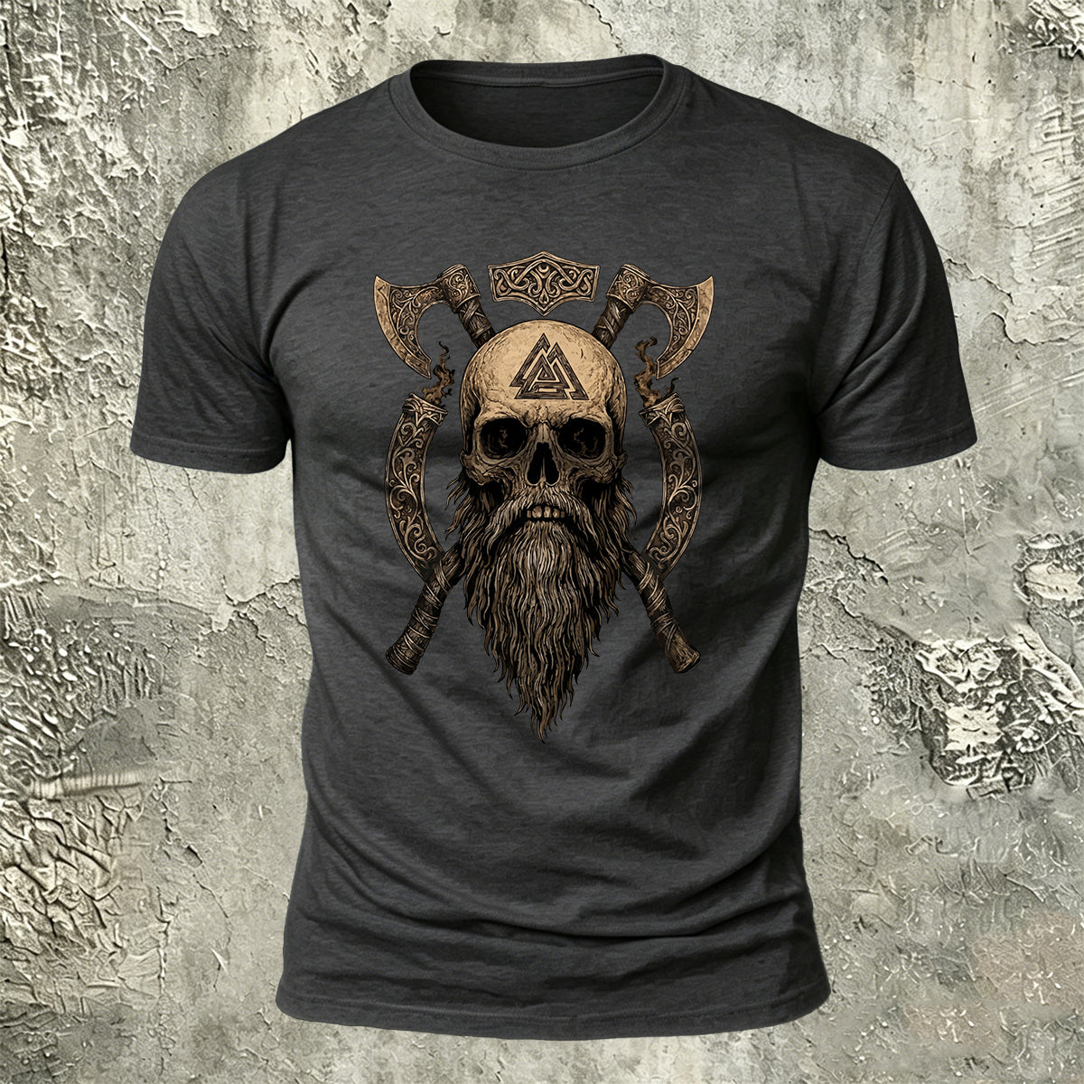 Nordic Warrior Skeleton Print Casual Soft Cotton T-Shirt