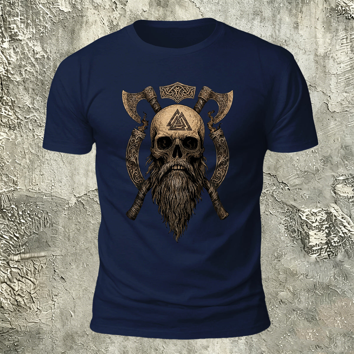 Nordic Warrior Skeleton Print Casual Soft Cotton T-Shirt