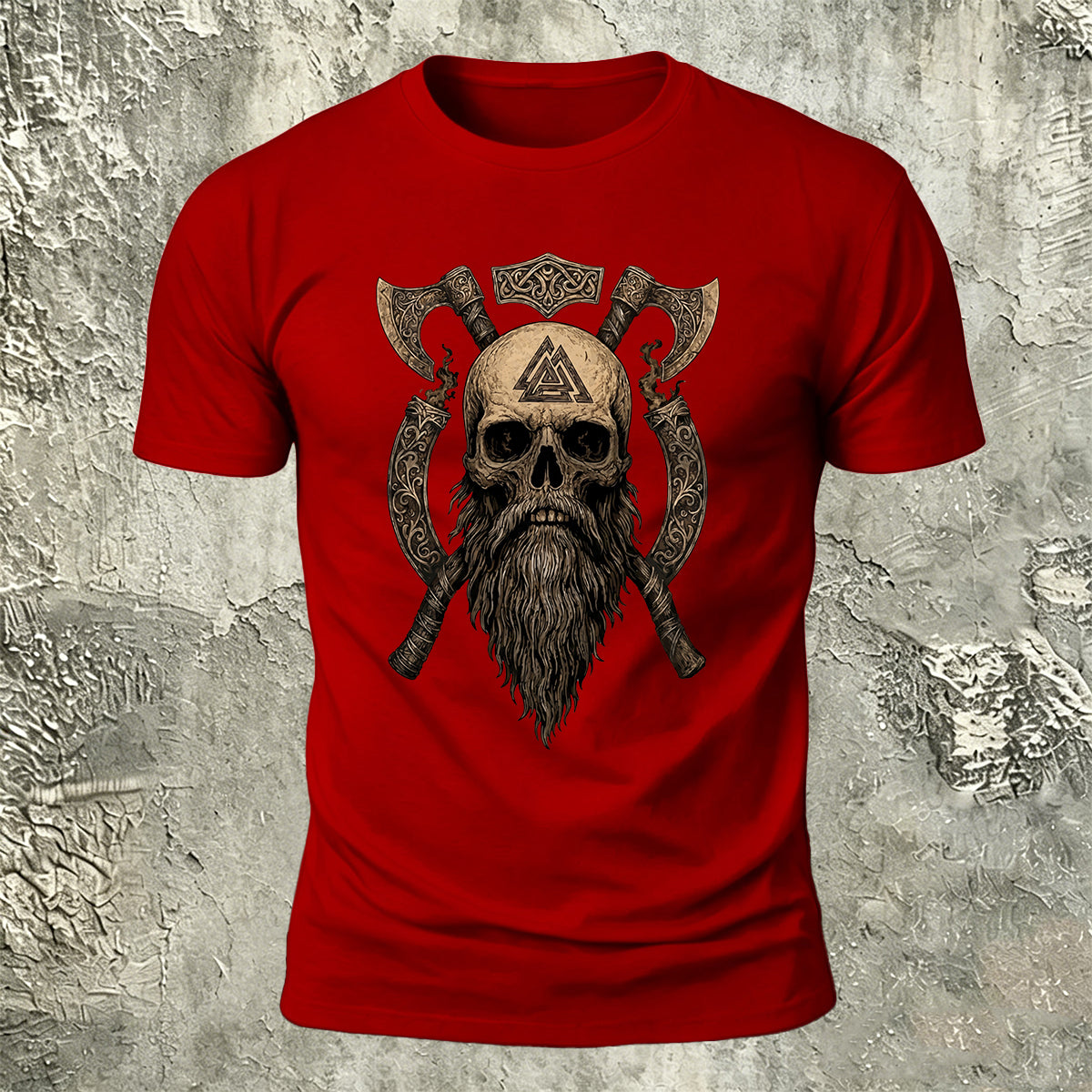 Nordic Warrior Skeleton Print Casual Soft Cotton T-Shirt