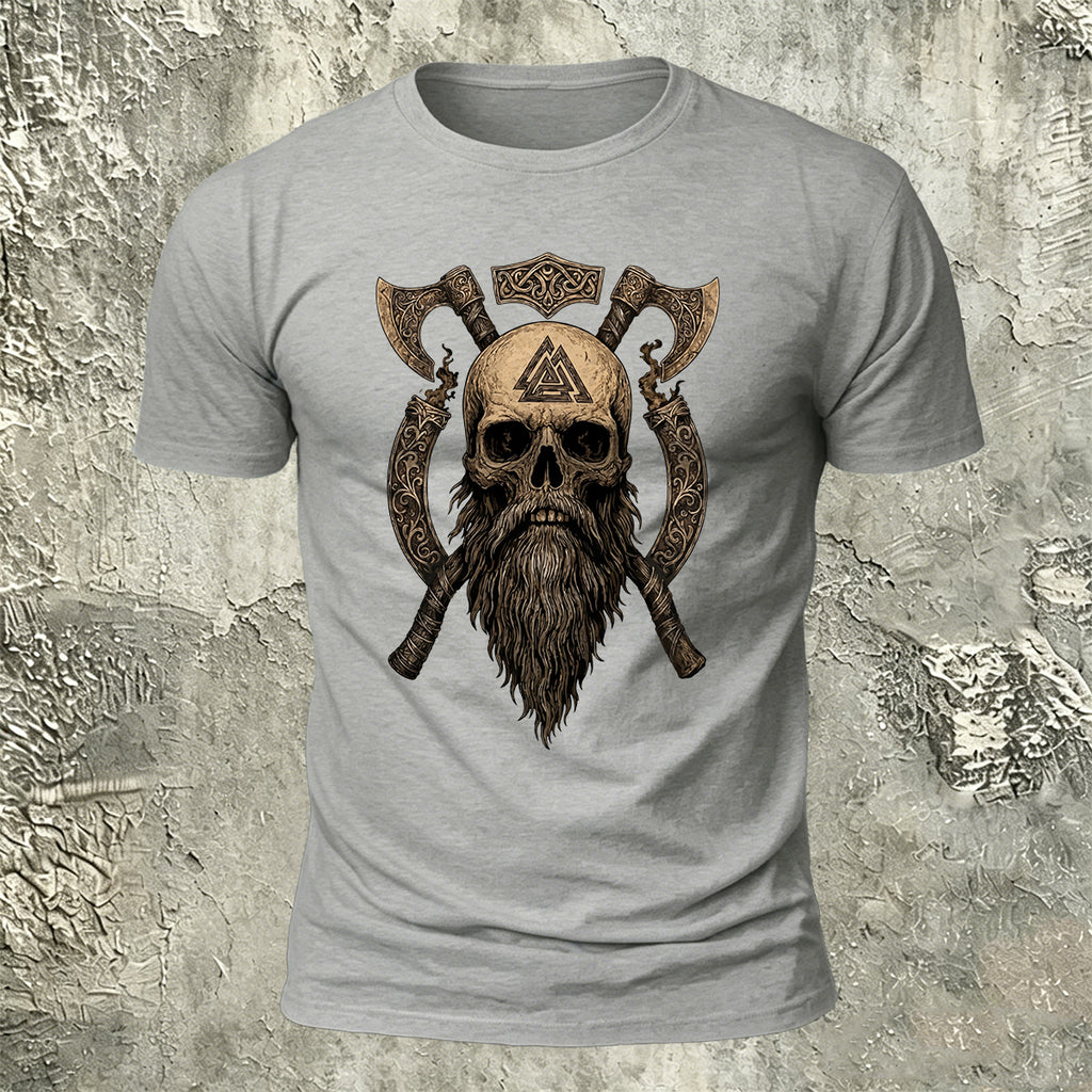 Nordic Warrior Skeleton Print Casual Soft Cotton T-Shirt