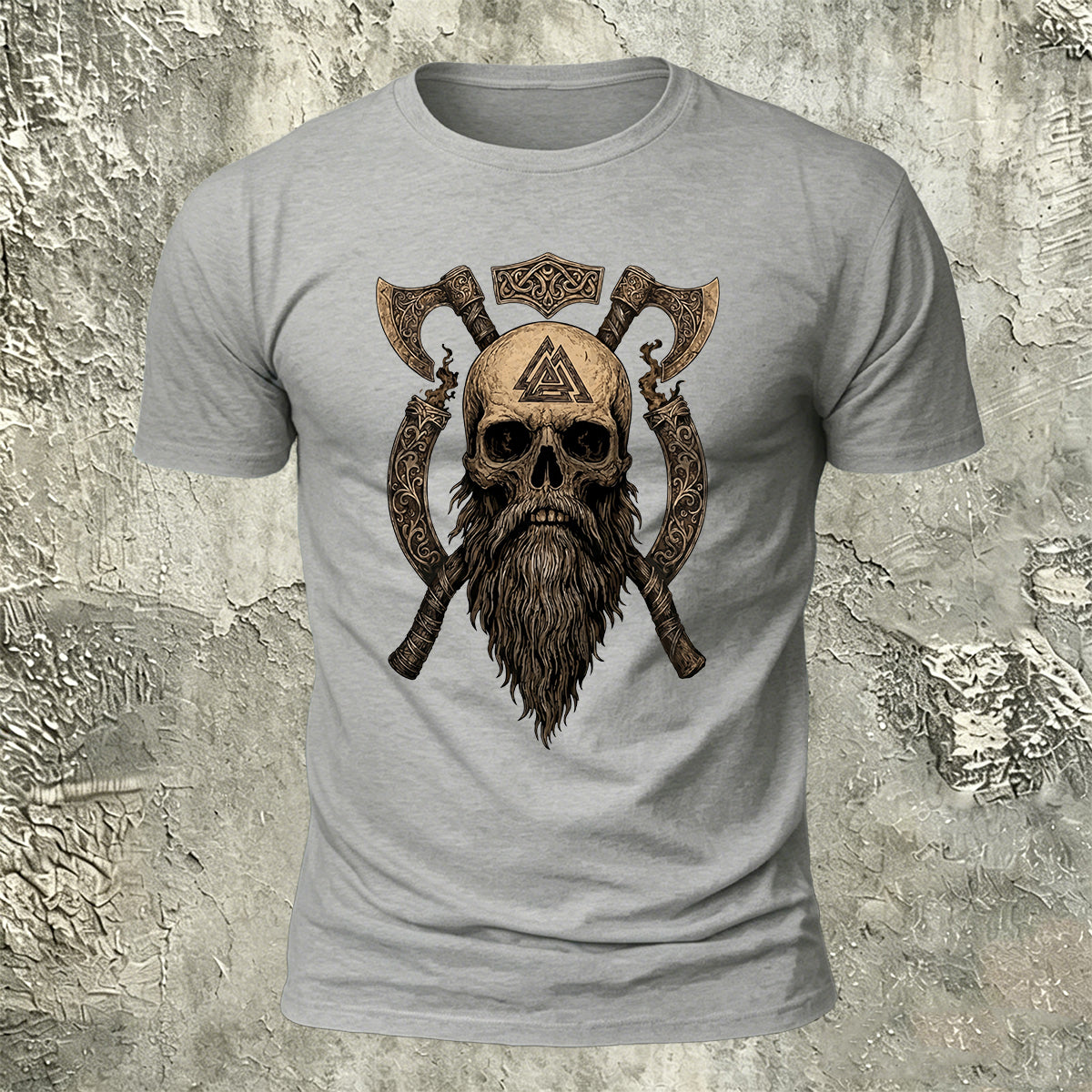 Nordic Warrior Skeleton Print Casual Soft Cotton T-Shirt
