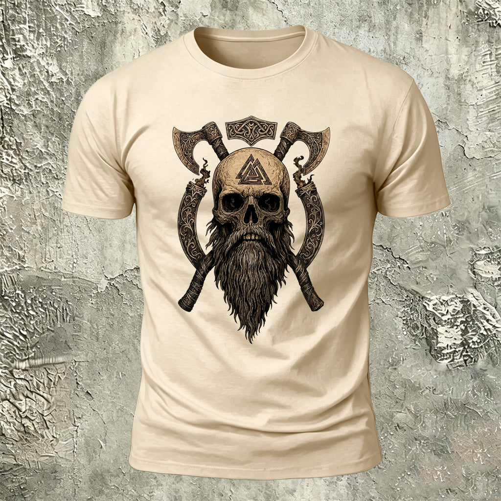 Nordic Warrior Skeleton Print Casual Soft Cotton T-Shirt
