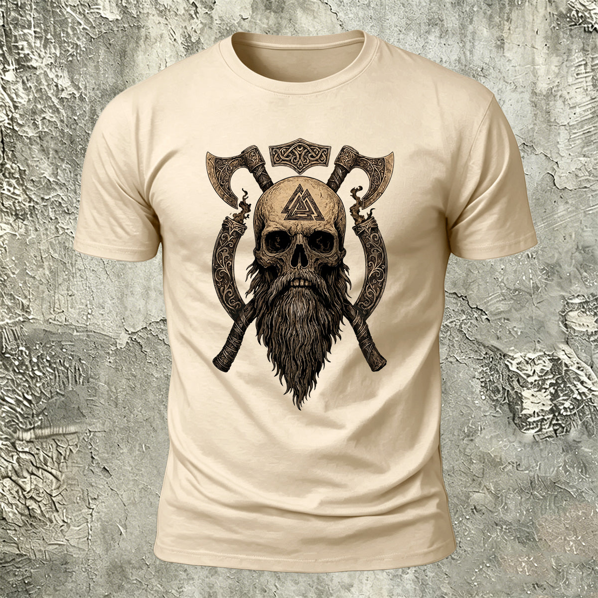 Nordic Warrior Skeleton Print Casual Soft Cotton T-Shirt