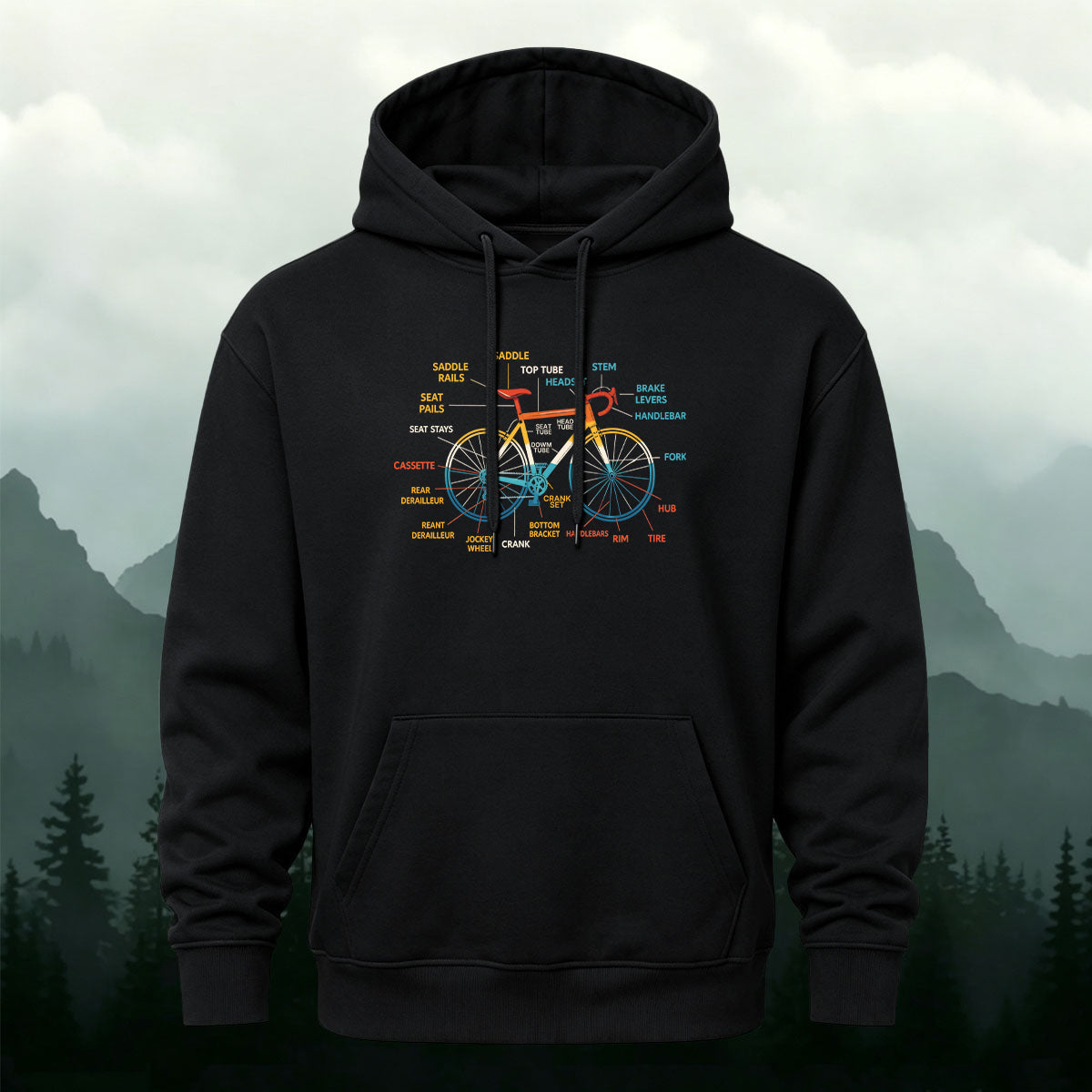 Cotton Made Creative Colorful Bicycle Print Hoodie