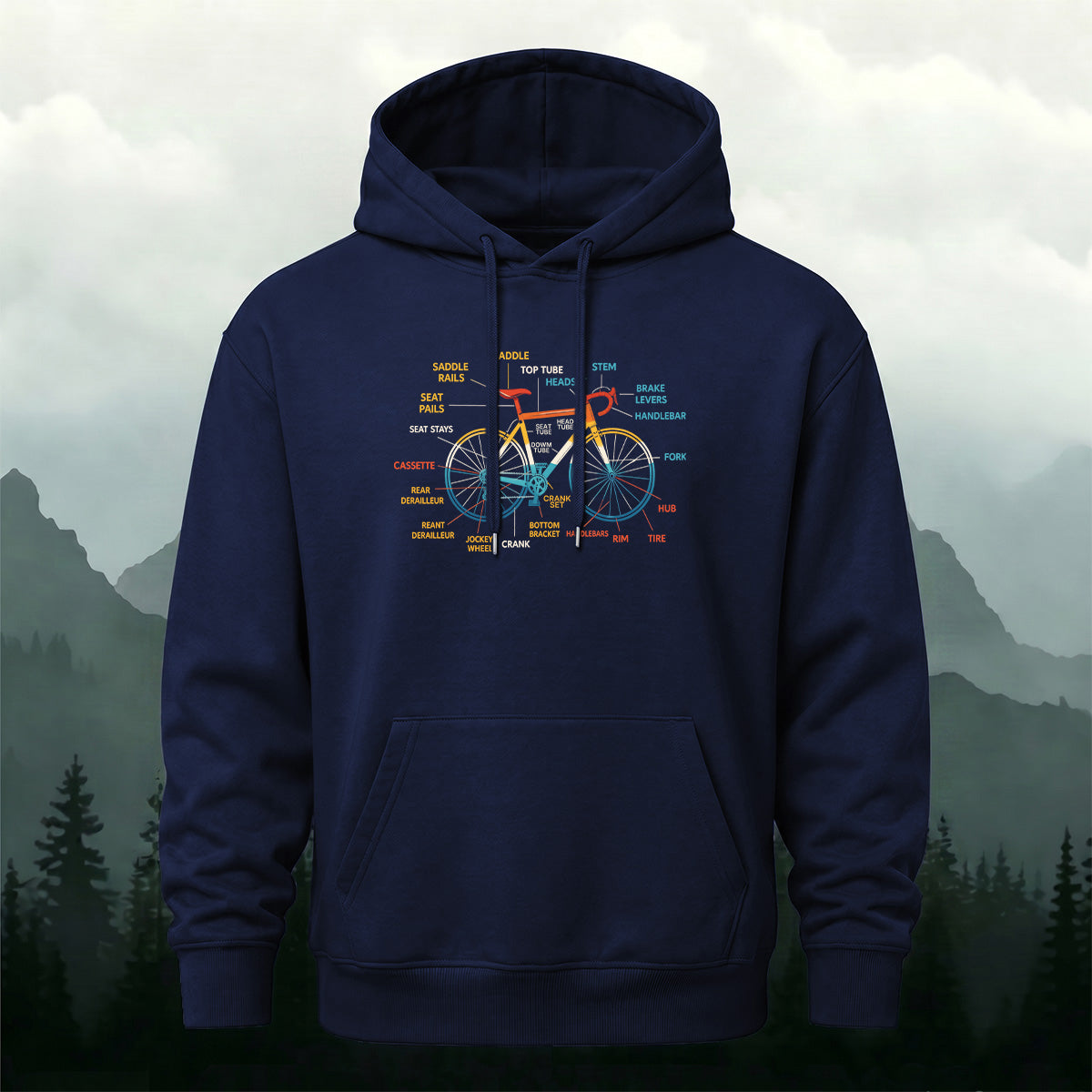 Cotton Made Creative Colorful Bicycle Print Hoodie