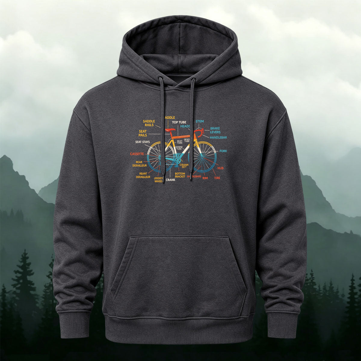 Cotton Made Creative Colorful Bicycle Print Hoodie