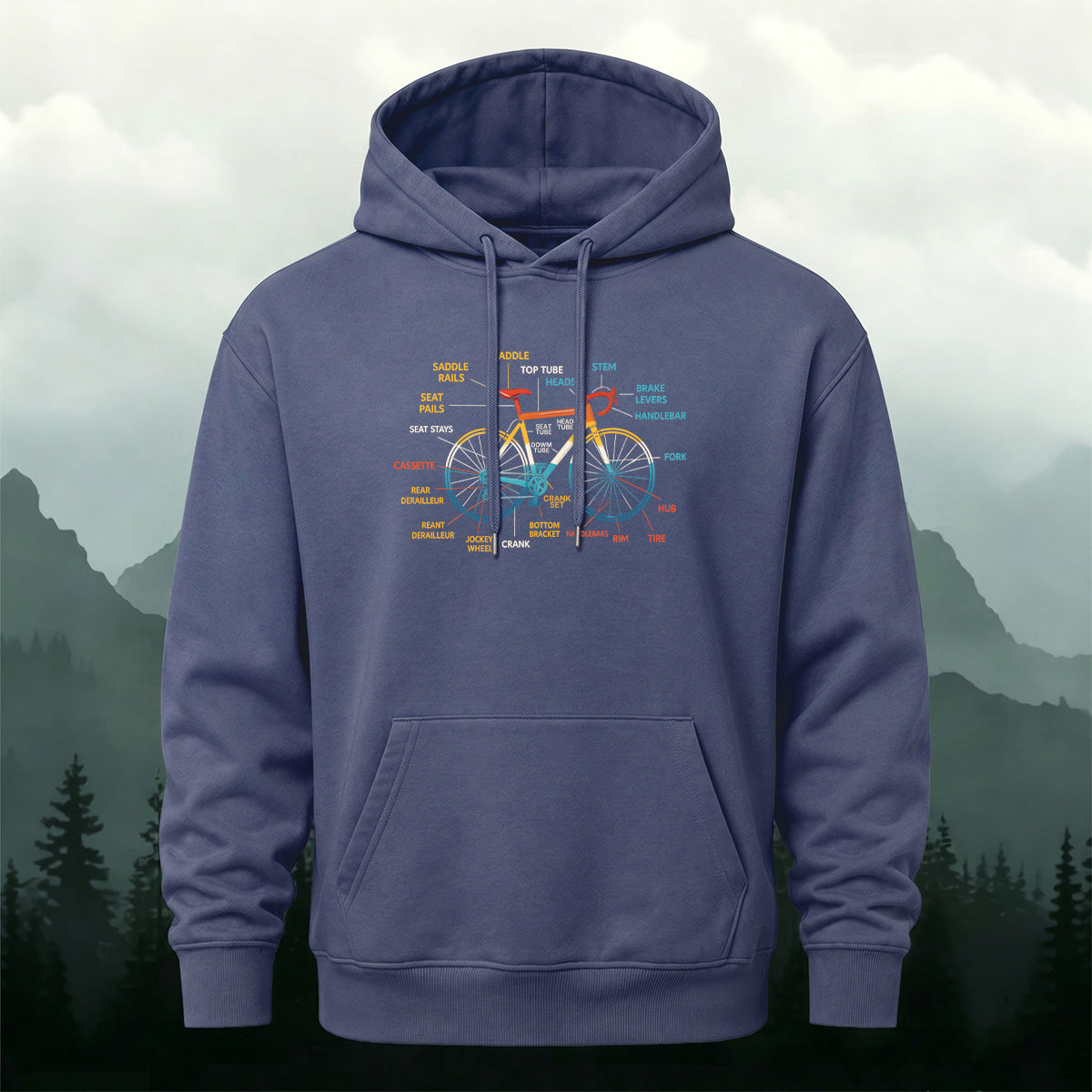 Cotton Made Creative Colorful Bicycle Print Hoodie