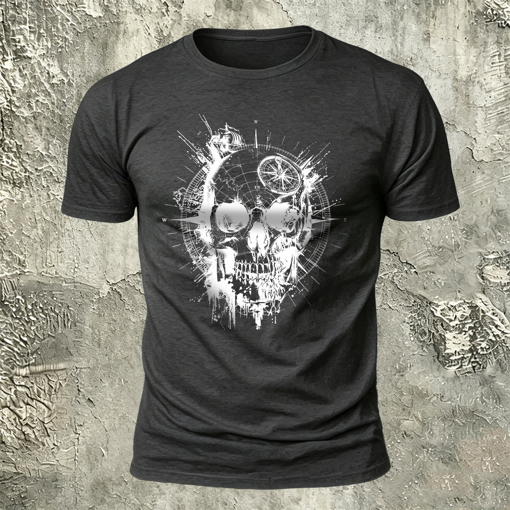 Nautical Gothic Skull Print Casual Soft Cotton T-Shirt