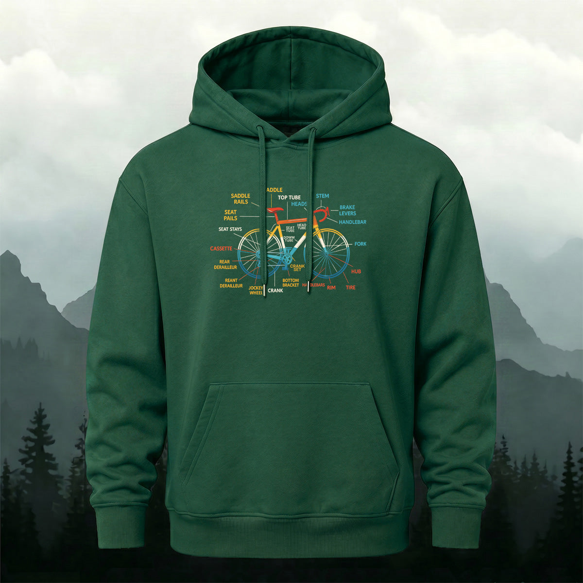 Cotton Made Creative Colorful Bicycle Print Hoodie
