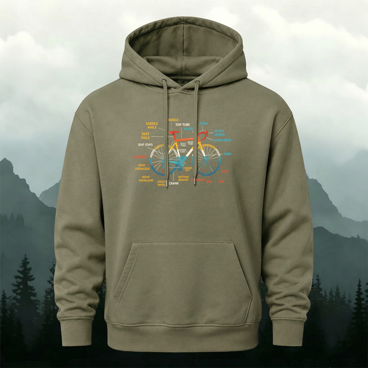 Cotton Made Creative Colorful Bicycle Print Hoodie