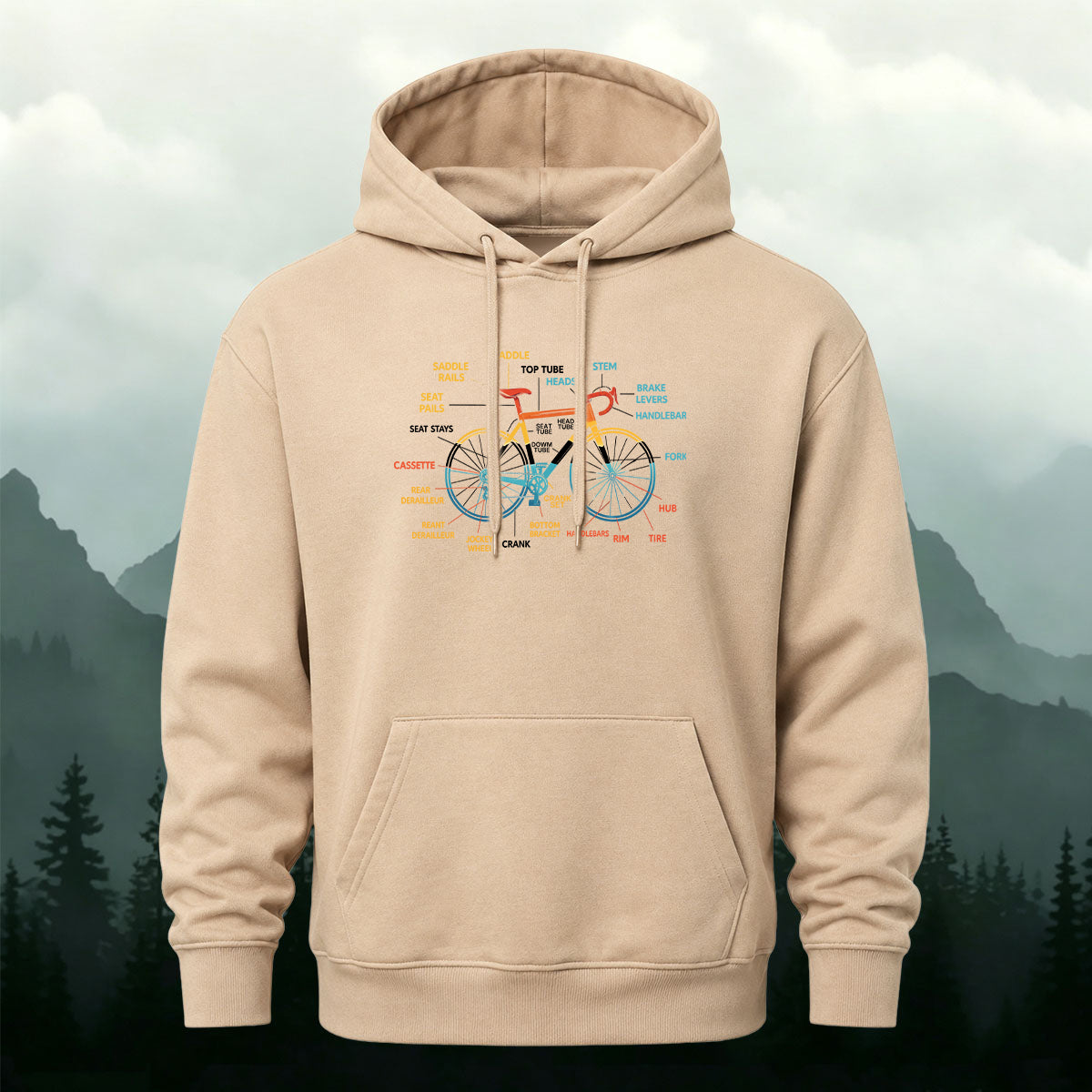 Cotton Made Creative Colorful Bicycle Print Hoodie