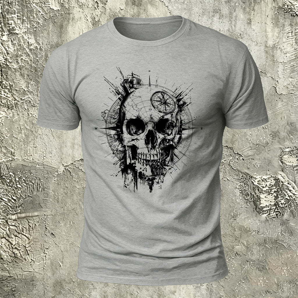 Nautical Gothic Skull Print Casual Soft Cotton T-Shirt