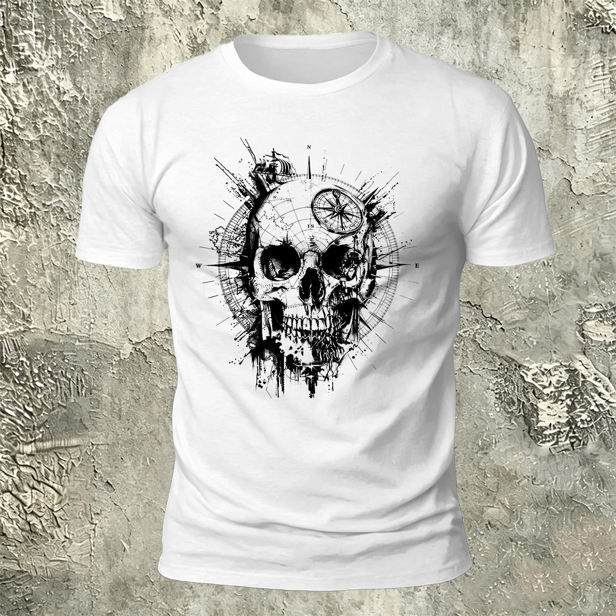 Nautical Gothic Skull Print Casual Soft Cotton T-Shirt