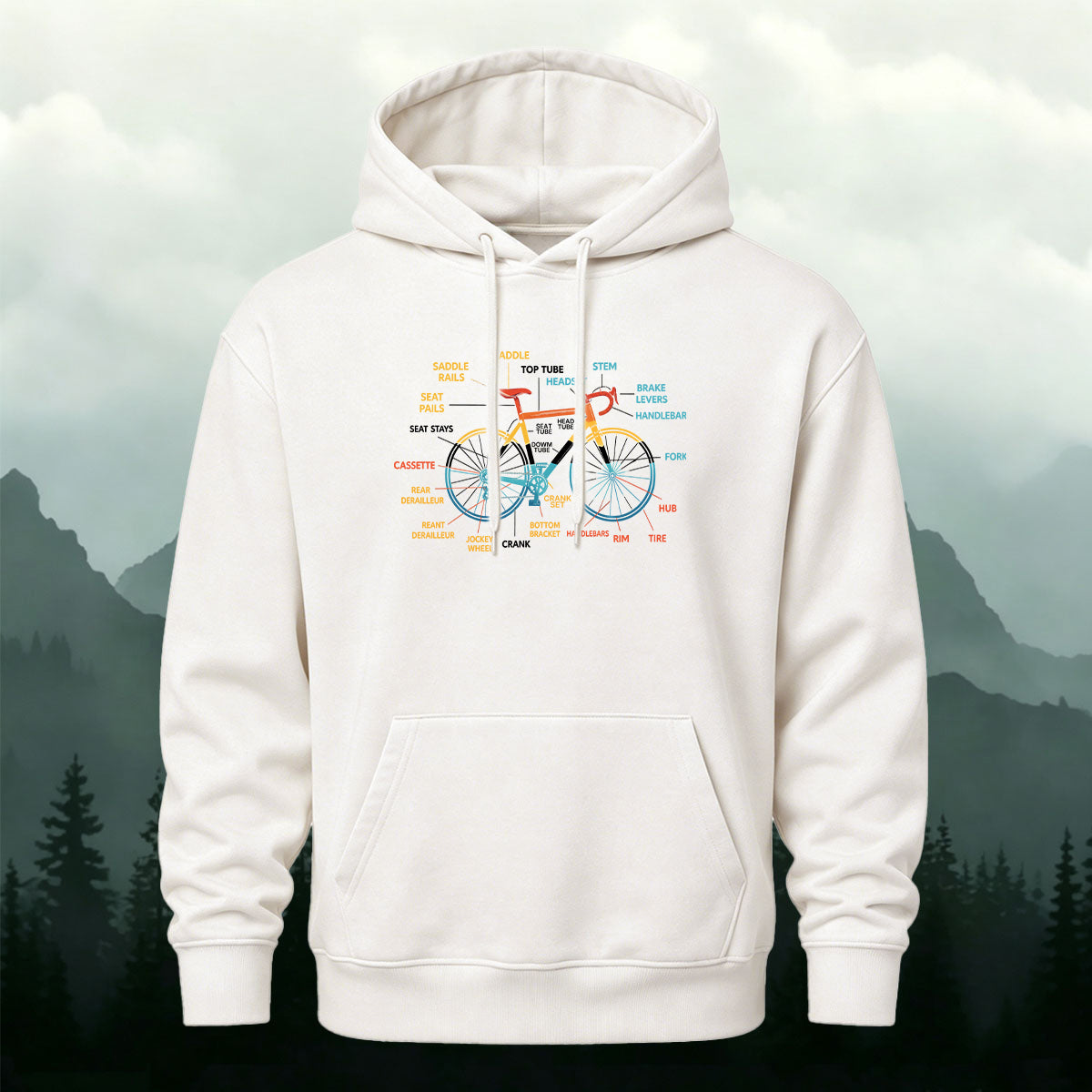 Cotton Made Creative Colorful Bicycle Print Hoodie