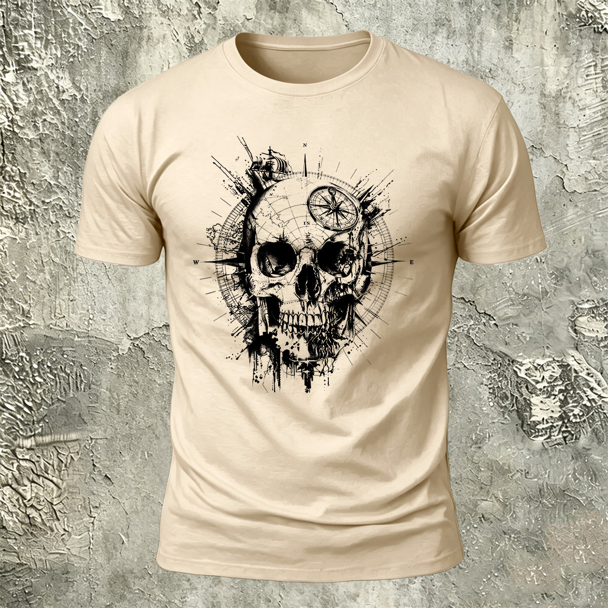 Nautical Gothic Skull Print Casual Soft Cotton T-Shirt