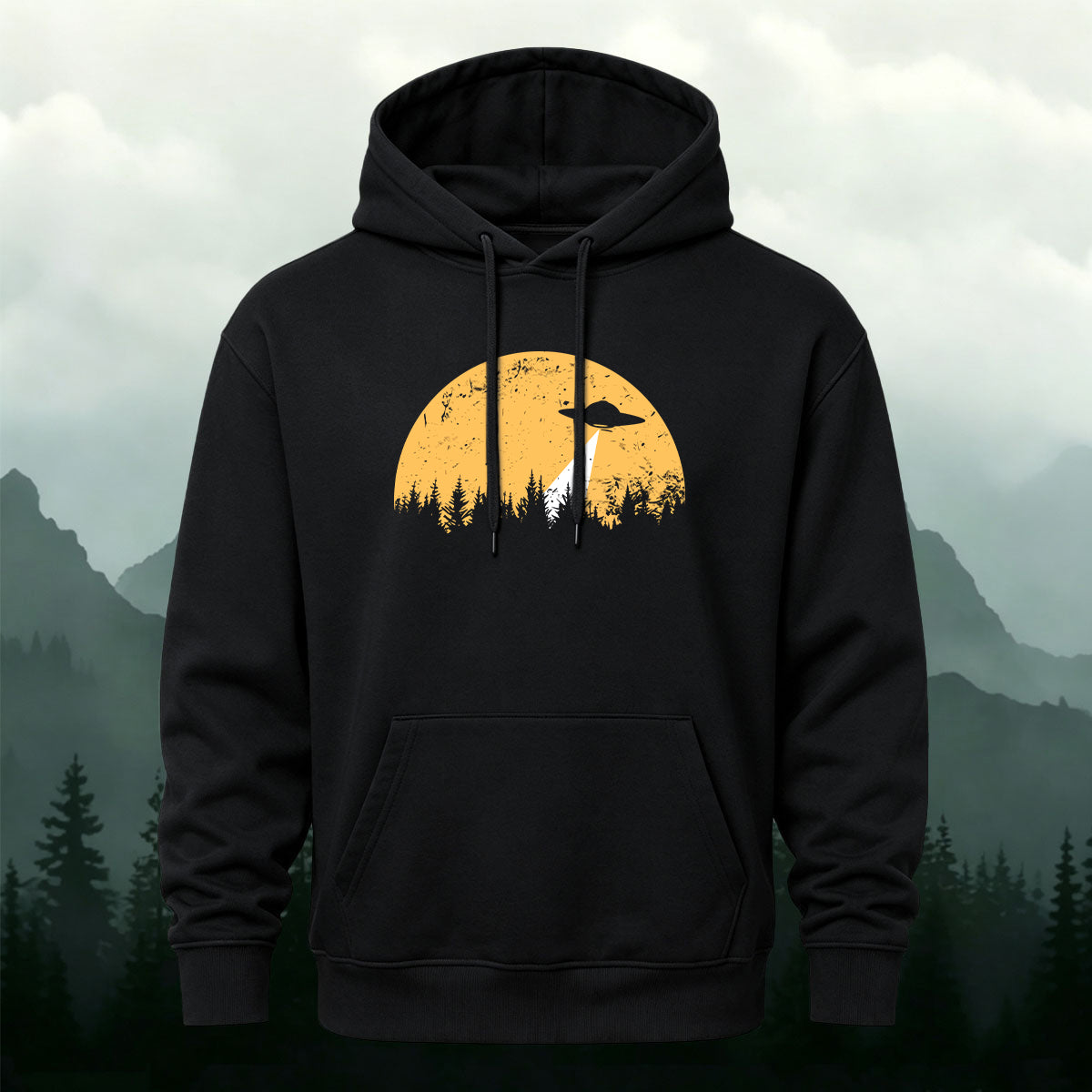 Cotton Made Alien Spaceship Print Hoodie