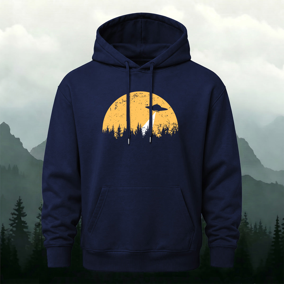 Cotton Made Alien Spaceship Print Hoodie