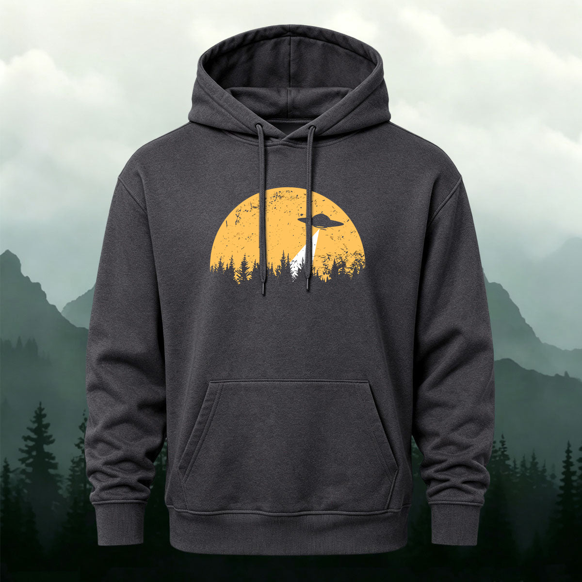 Cotton Made Alien Spaceship Print Hoodie