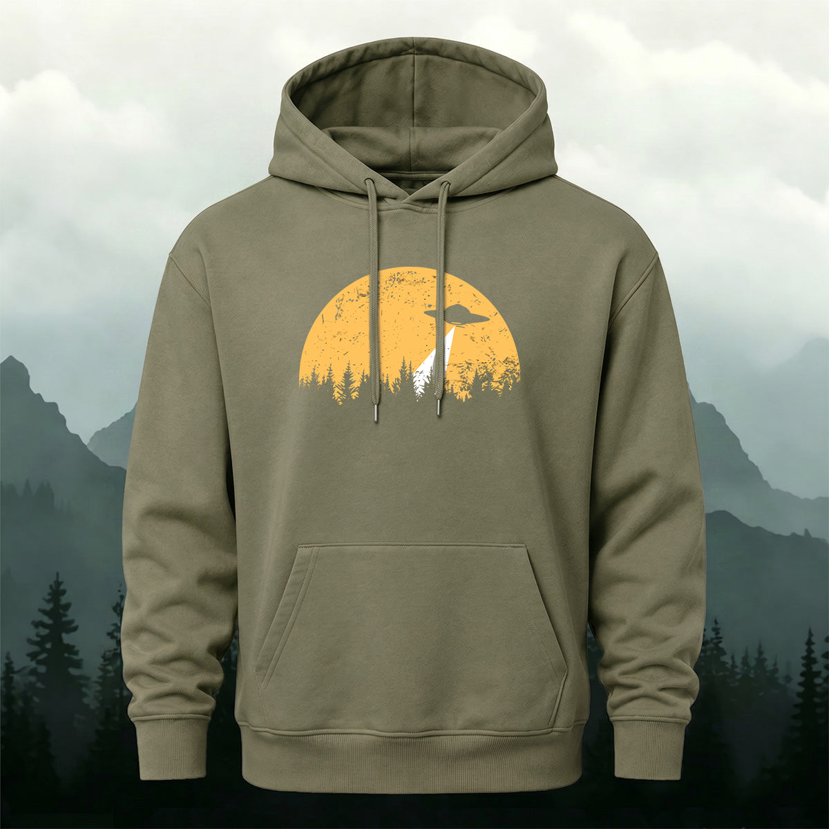 Cotton Made Alien Spaceship Print Hoodie