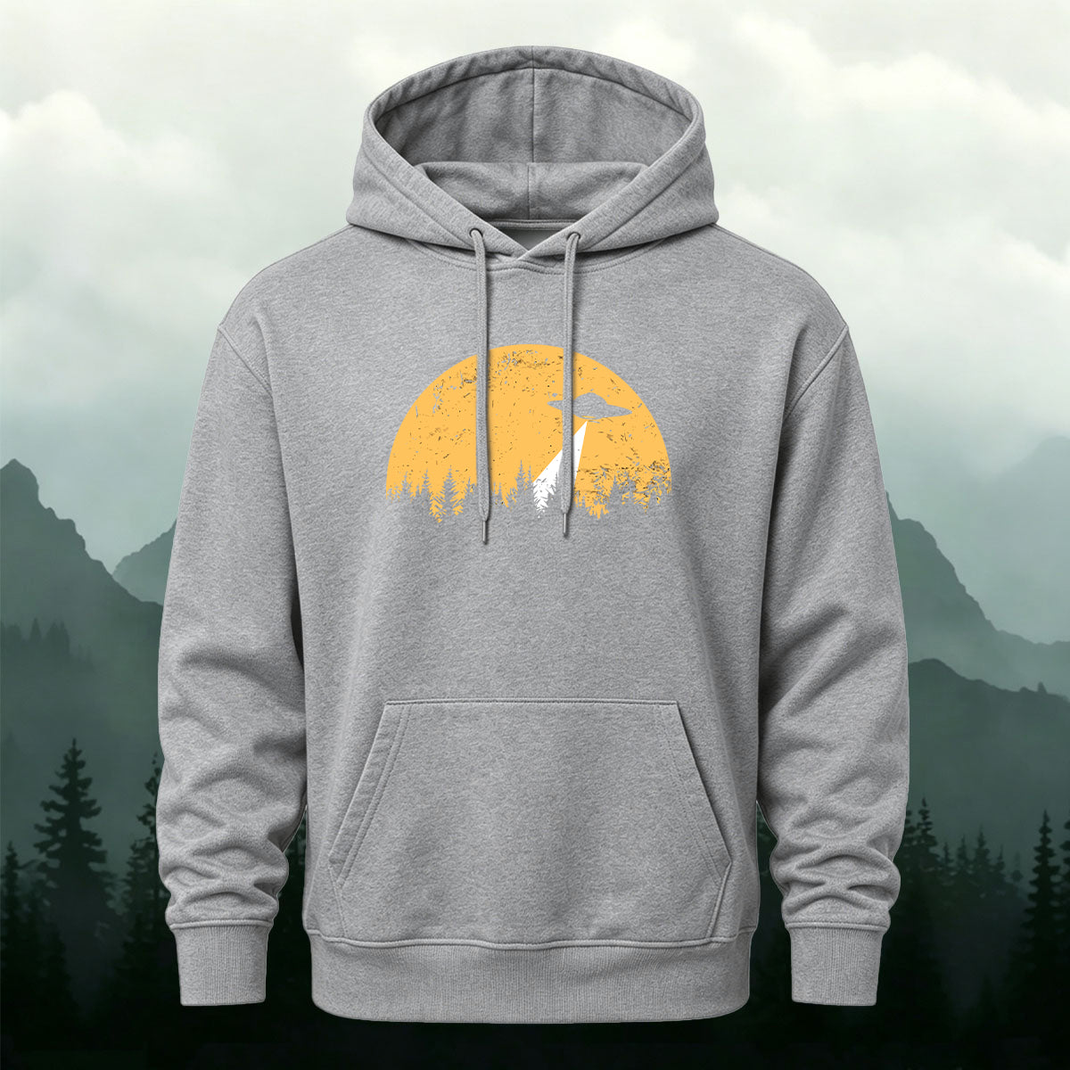Cotton Made Alien Spaceship Print Hoodie