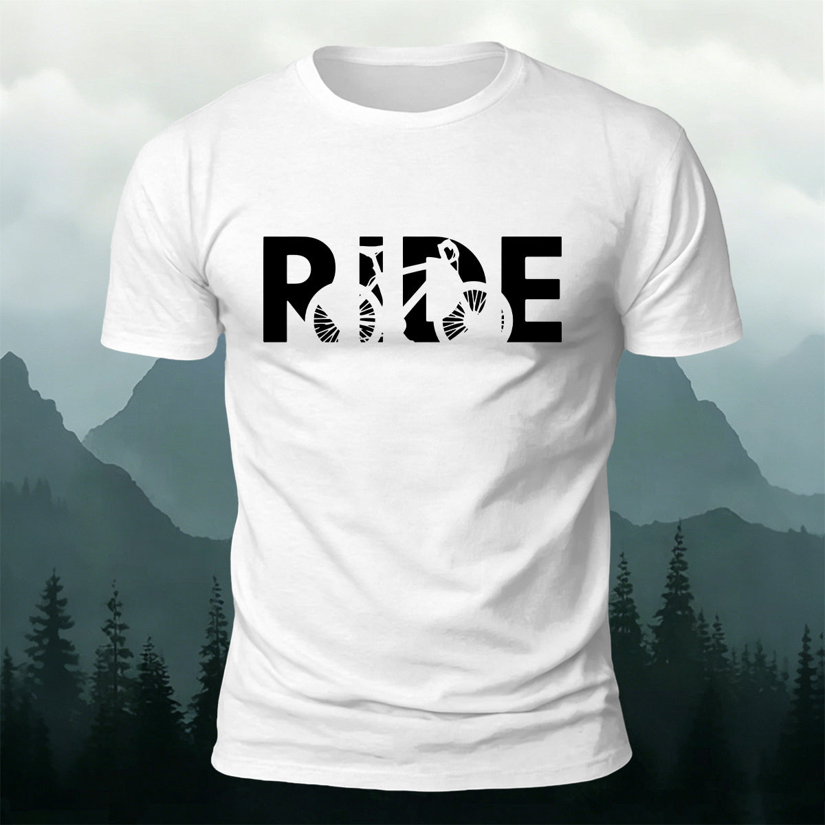 Cyclist Silhouette Printed Casual Cotton T-Shirt