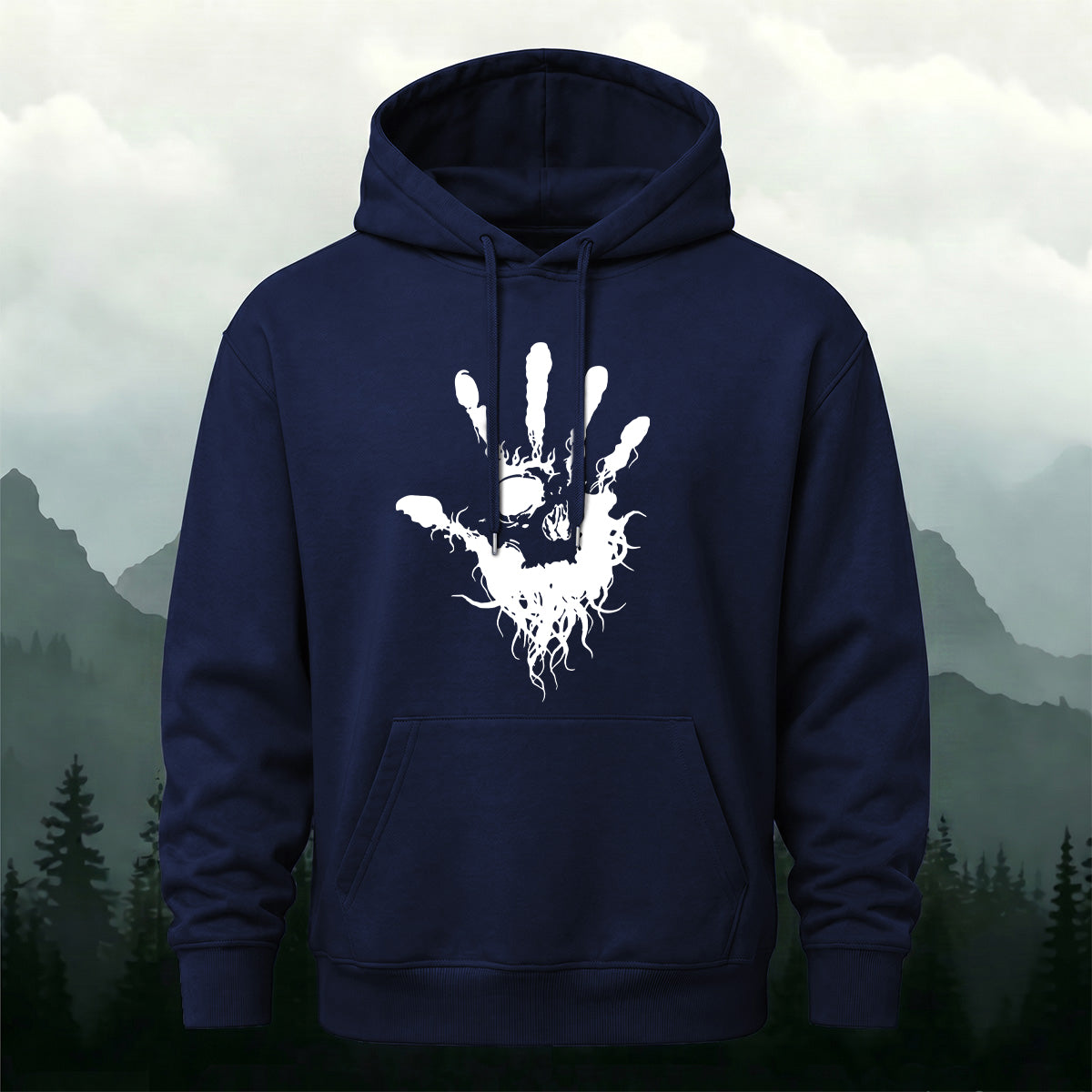 Cotton Made Dark Palm Skeleton Print Hoodie