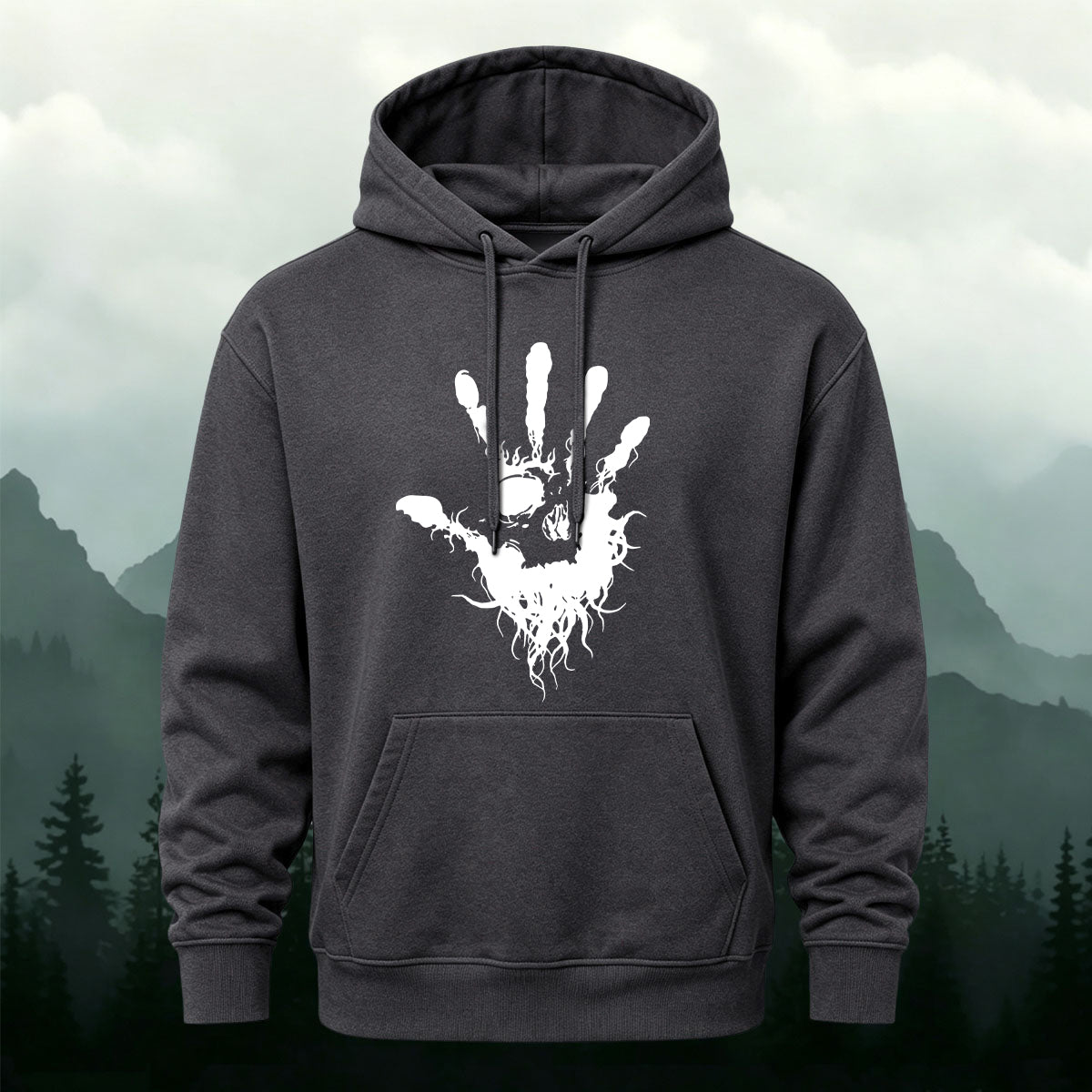 Cotton Made Dark Palm Skeleton Print Hoodie