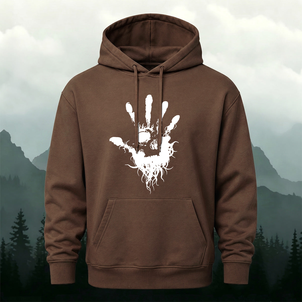 Cotton Made Dark Palm Skeleton Print Hoodie