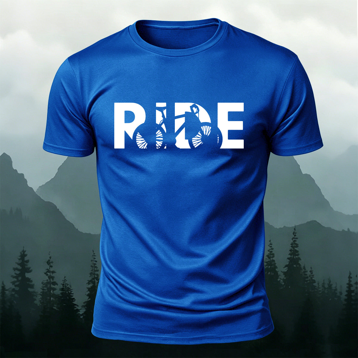 Cyclist Silhouette Printed Casual Cotton T-Shirt