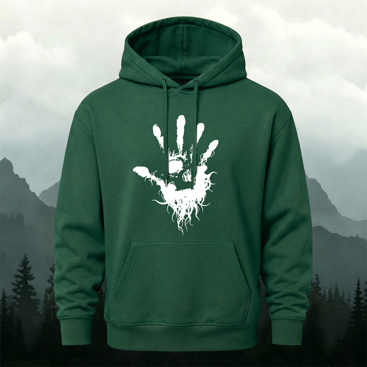Cotton Made Dark Palm Skeleton Print Hoodie