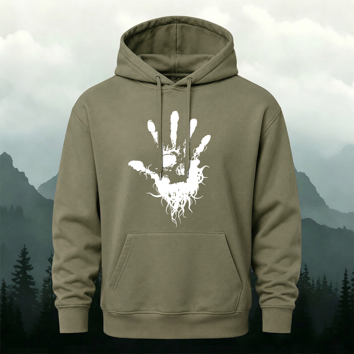 Cotton Made Dark Palm Skeleton Print Hoodie