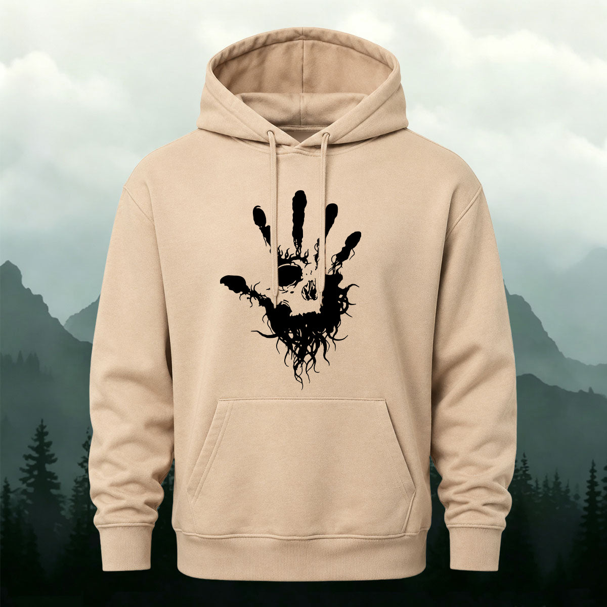 Cotton Made Dark Palm Skeleton Print Hoodie