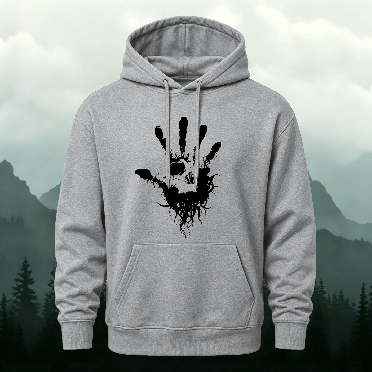 Cotton Made Dark Palm Skeleton Print Hoodie