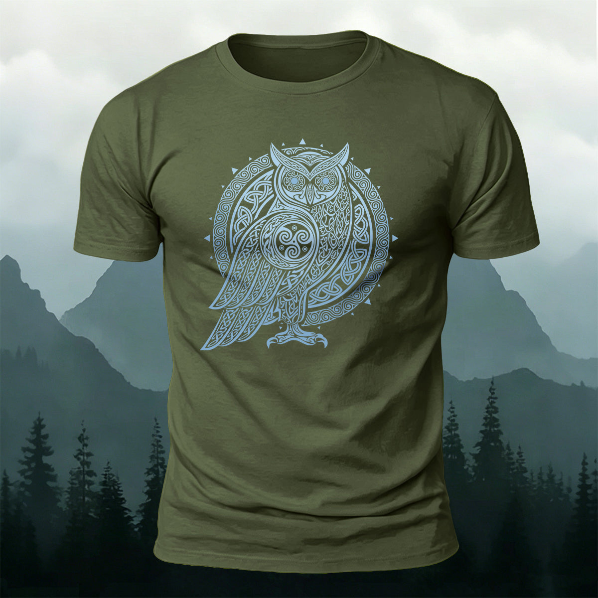Owl Totem Print Casual Cotton T-Shirt