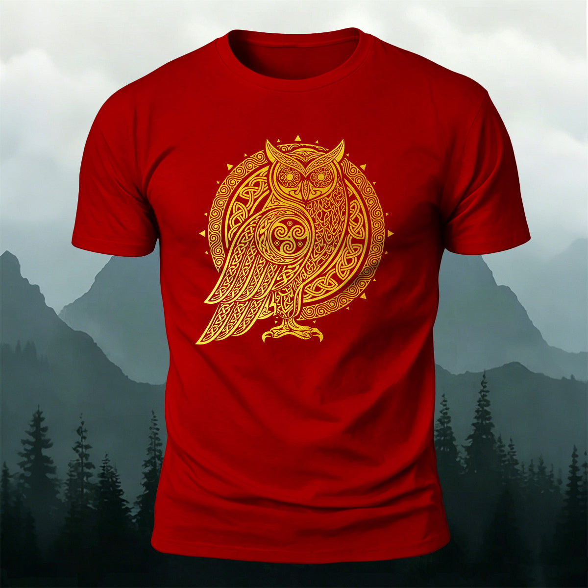Owl Totem Print Casual Cotton T-Shirt