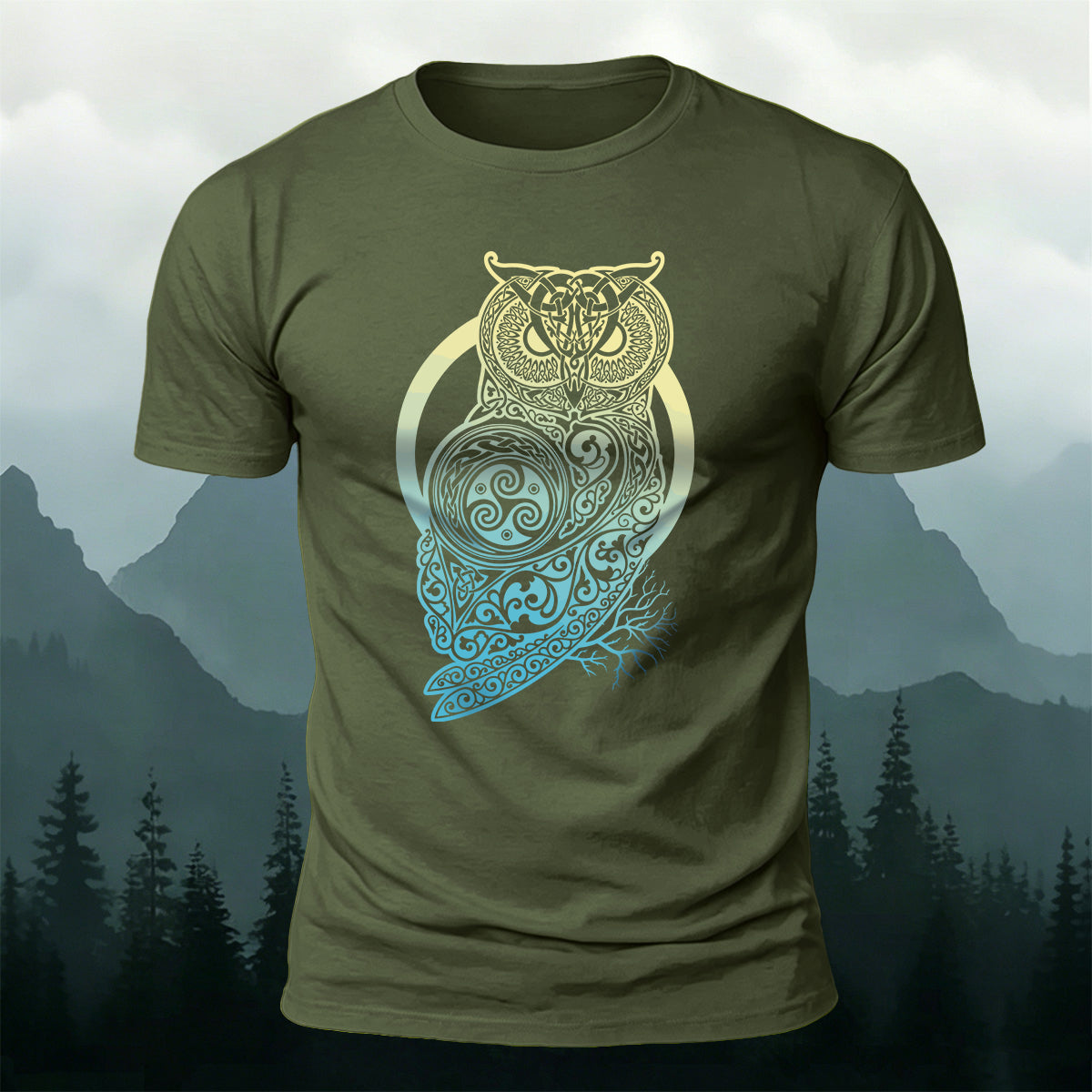 Mysterious Owl Totem Print Casual Cotton T-Shirt