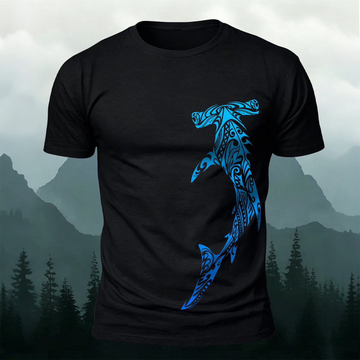 Tribal Shark Print Casual Cotton T-Shirt