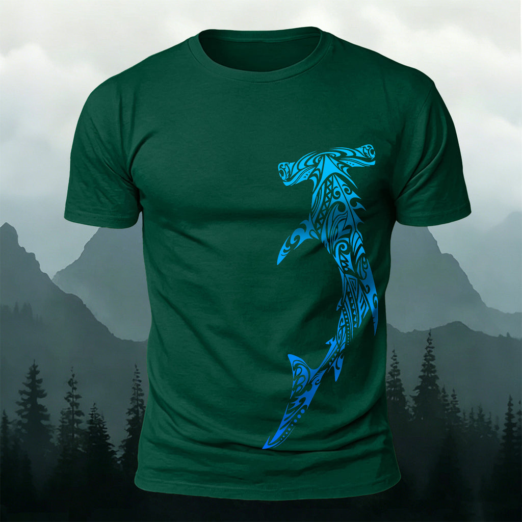 Tribal Shark Print Casual Cotton T-Shirt