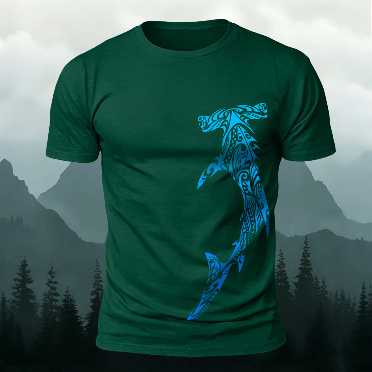 Tribal Shark Print Casual Cotton T-Shirt