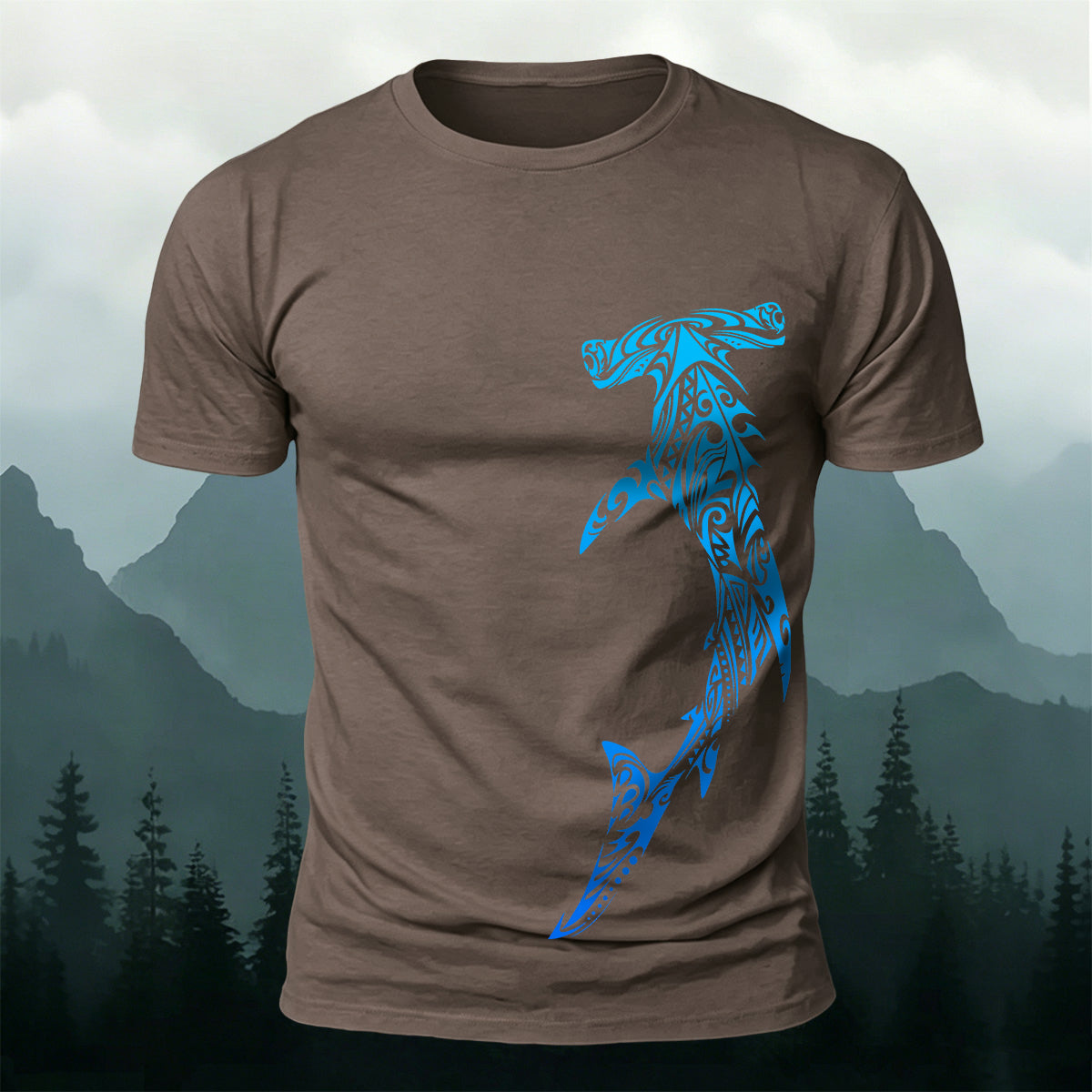 Tribal Shark Print Casual Cotton T-Shirt