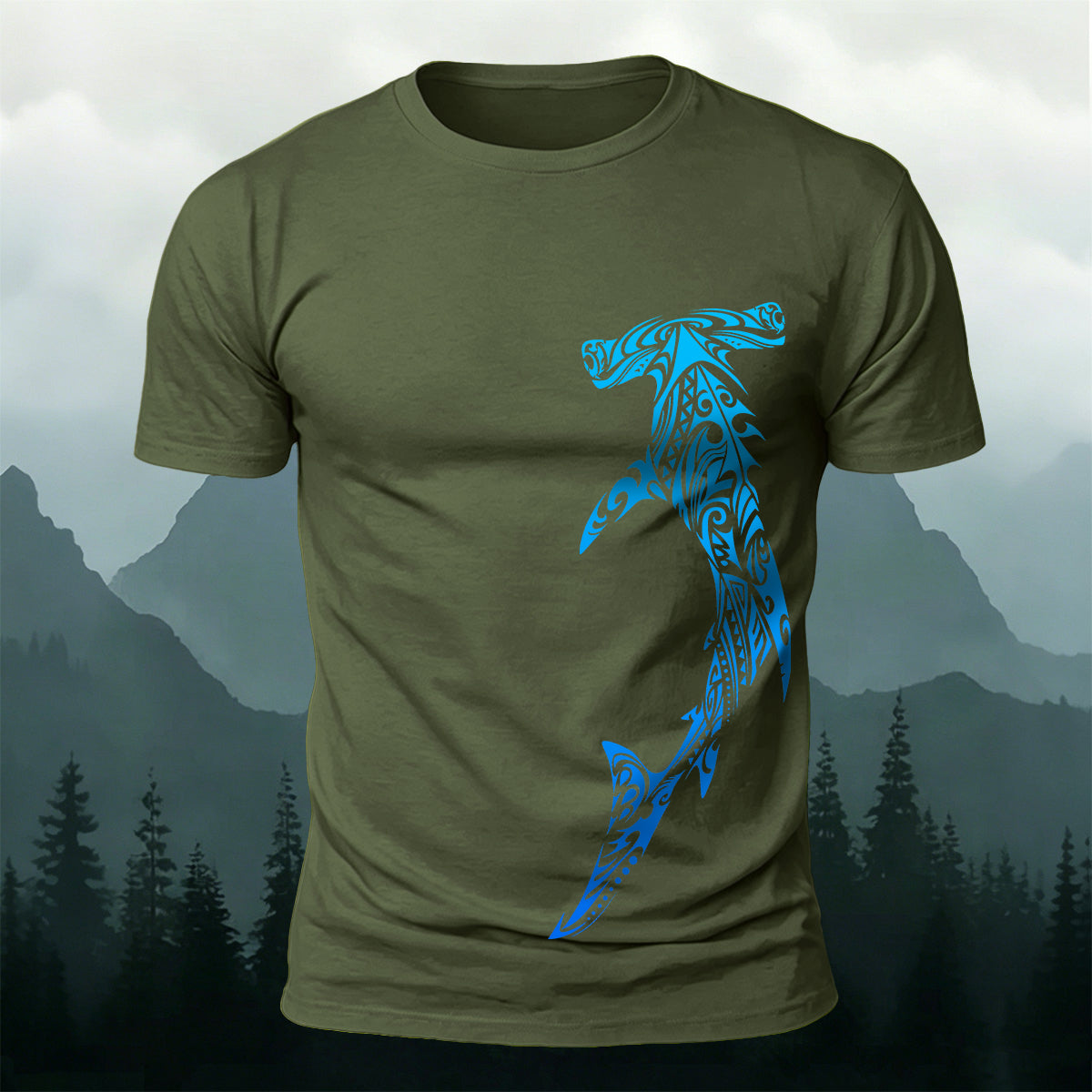 Tribal Shark Print Casual Cotton T-Shirt