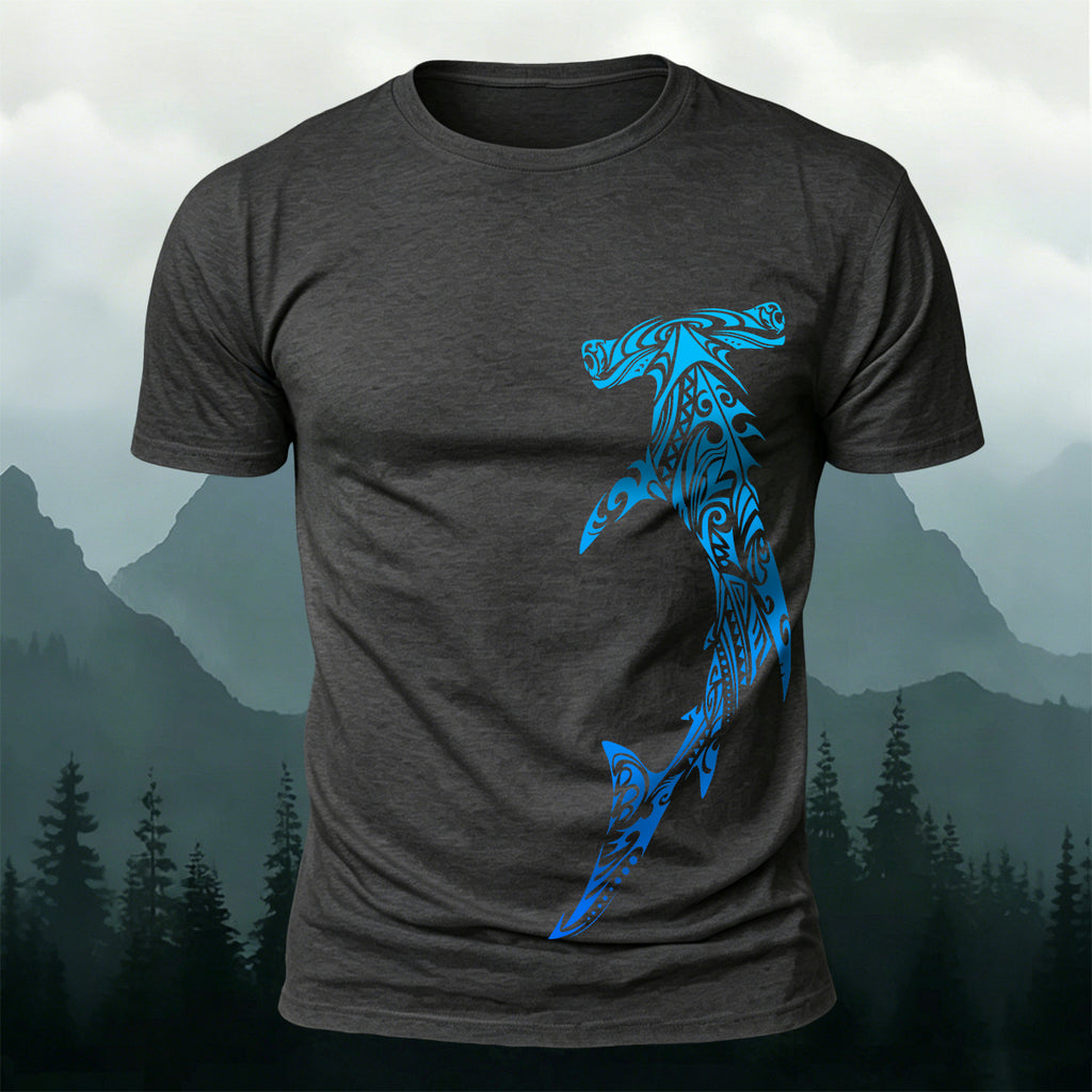 Tribal Shark Print Casual Cotton T-Shirt