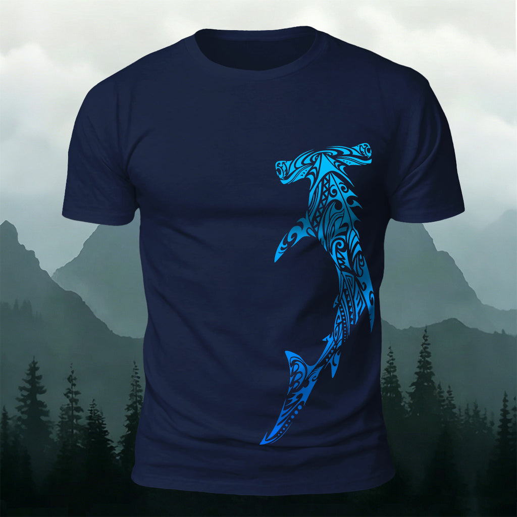 Tribal Shark Print Casual Cotton T-Shirt