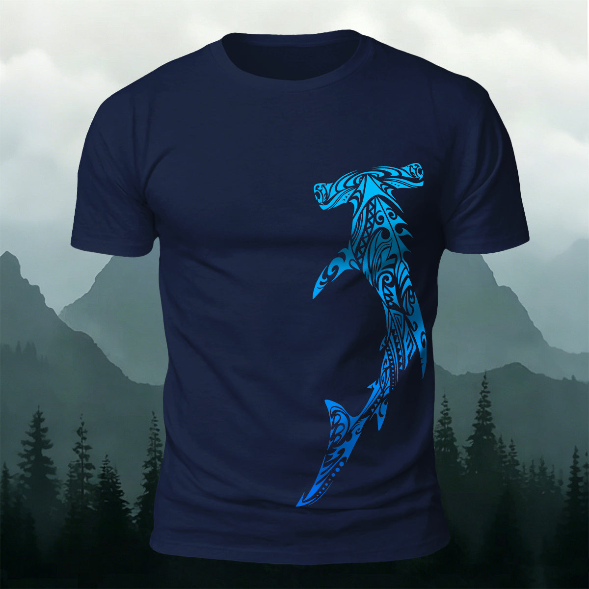 Tribal Shark Print Casual Cotton T-Shirt