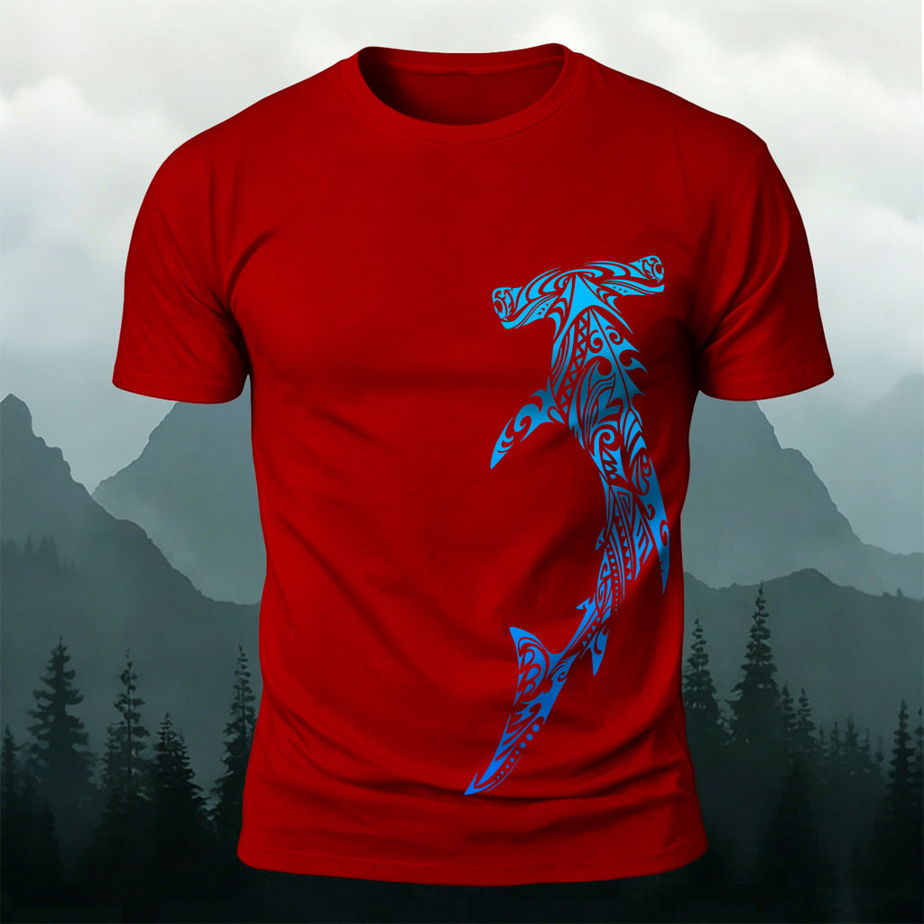 Tribal Shark Print Casual Cotton T-Shirt