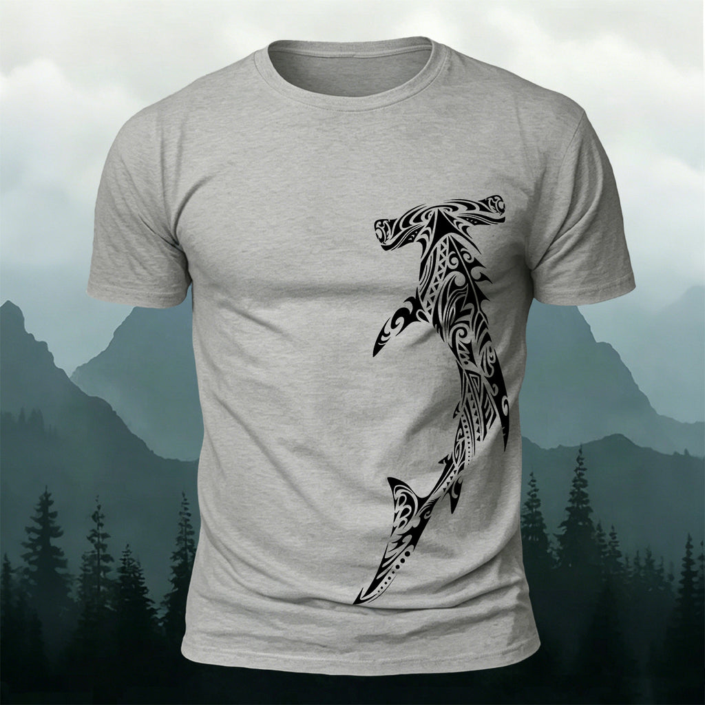Tribal Shark Print Casual Cotton T-Shirt