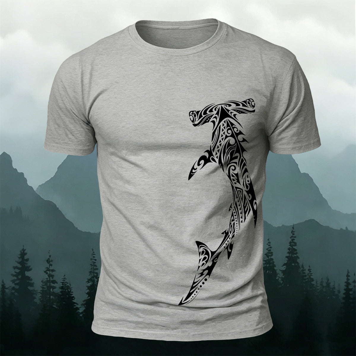 Tribal Shark Print Casual Cotton T-Shirt