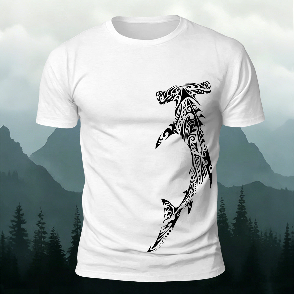 Tribal Shark Print Casual Cotton T-Shirt
